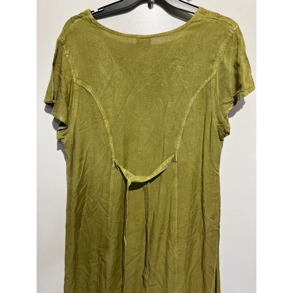 Pineapple Olive Green Floral Patchwork Gold Embroidered V-Neck Midi Dress XL NWT - Picture 6 of 10